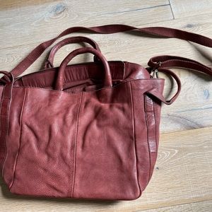free people leslie leather tote, color gingerbread